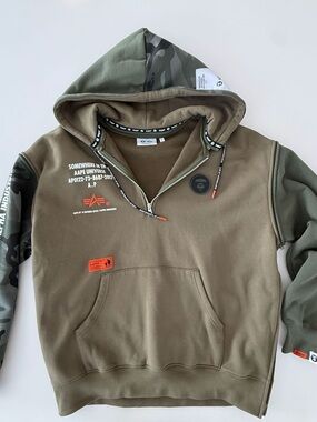 AAPE Olive Green Camo-Accent Zip Hoodie